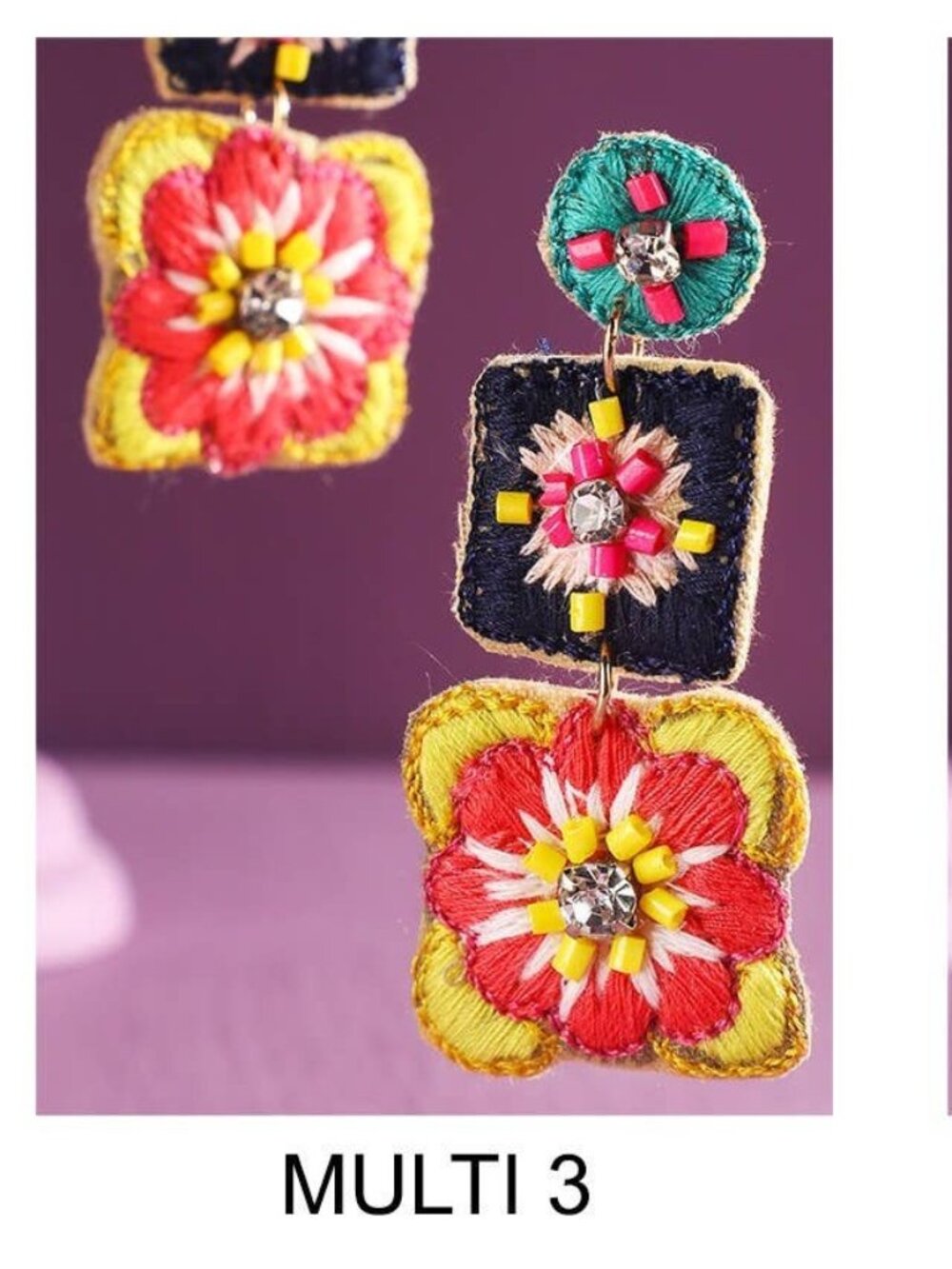 Hand Sewed Indian Flower Dangle Earrings